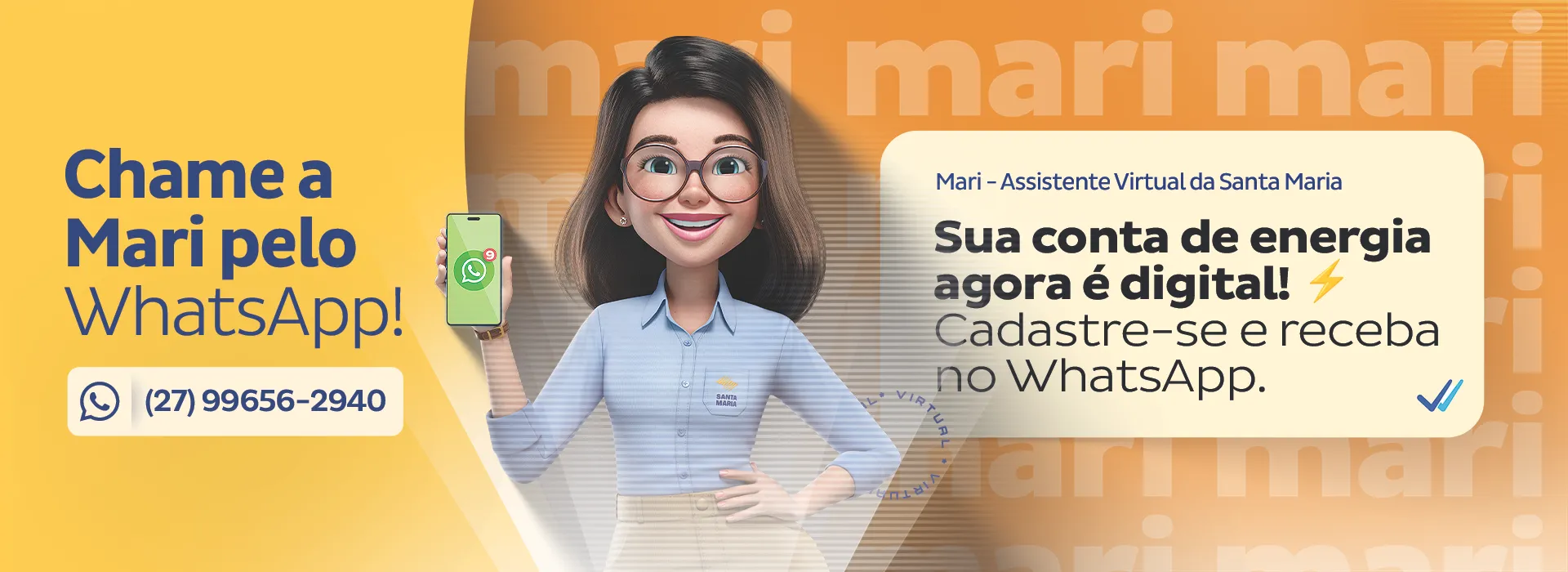 Chame a Mari pelo WhatsApp (27) 99656-2940: sua conta de energia agora é digital